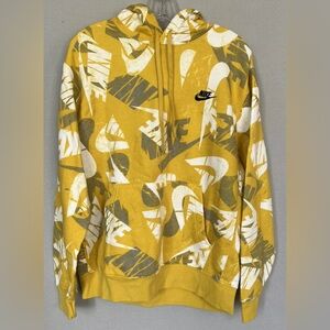 Nike Men’s L Futura Club Print Fleece Hoodie DM6881-709 Pullover Yellow Soft